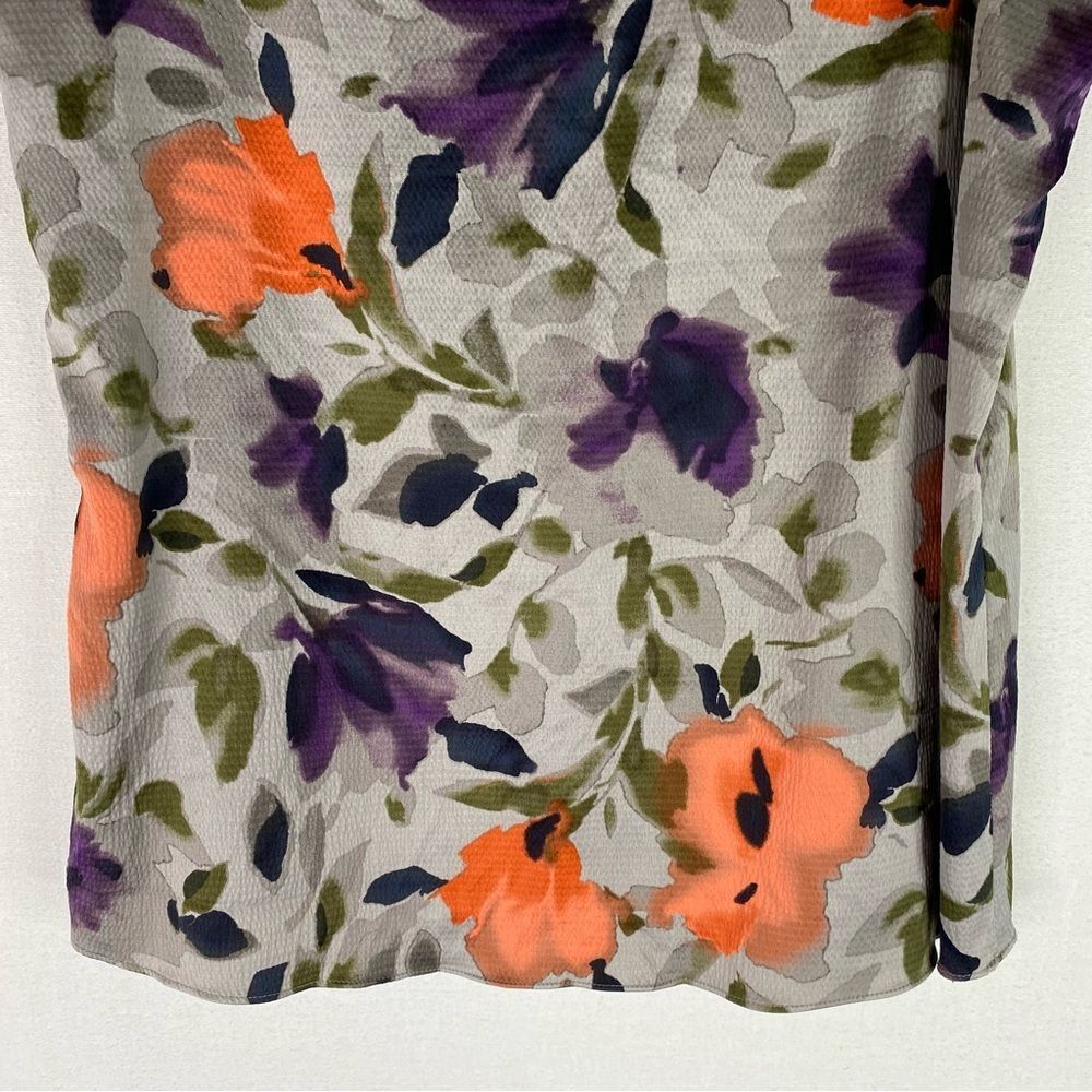 Anne Klein Tank Top Women’s Purple Gray Floral Sleeveless Business Casual Ruffle - Picture 4 of 9